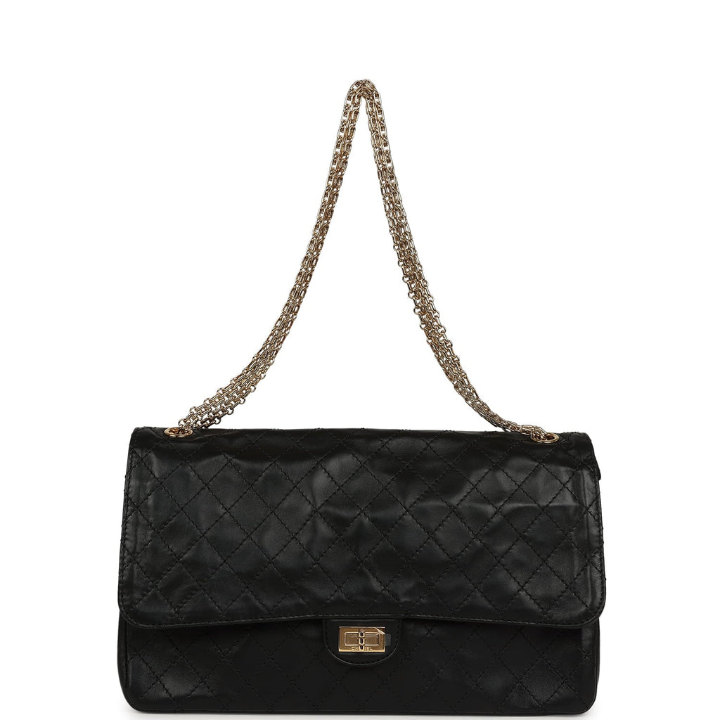 Chanel Maxi "Crush" Reissue 225 2.55 Double Flap Bag Black Lambskin Gold Hardware
