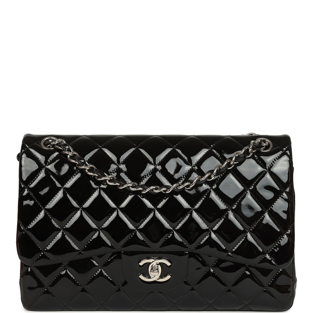 Chanel Jumbo Classic Double Flap Bag Black Patent Silver Hardware