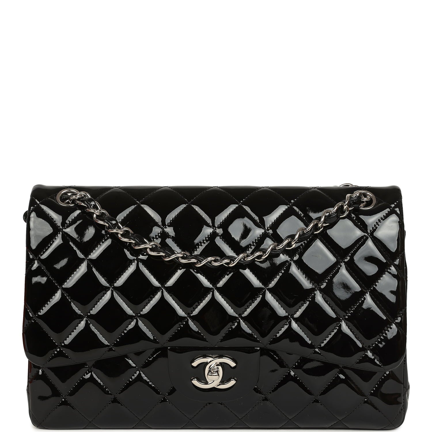 Chanel Jumbo Classic Double Flap Bag Black Patent Silver Hardware