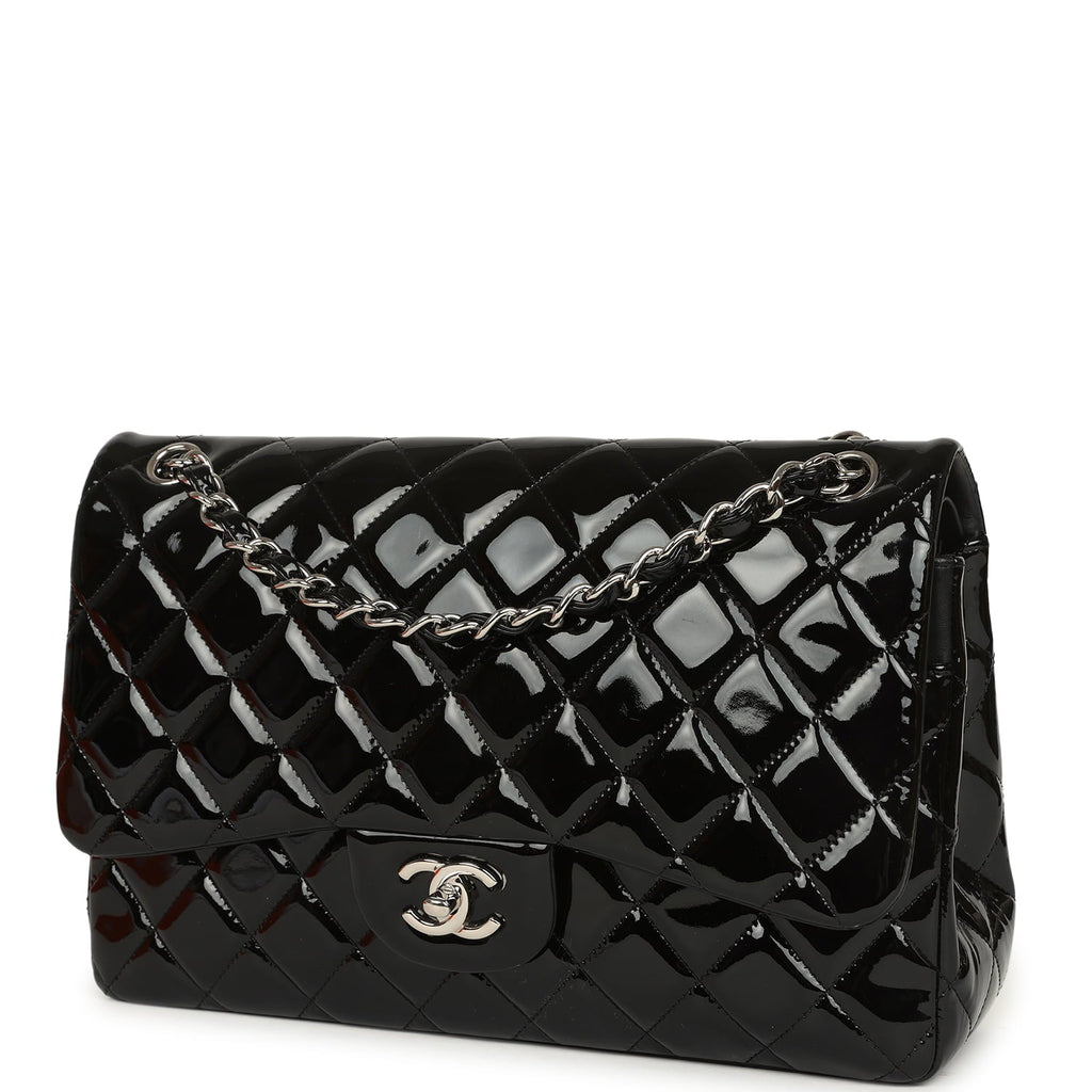 Chanel Jumbo Classic Double Flap Bag Black Patent Silver Hardware