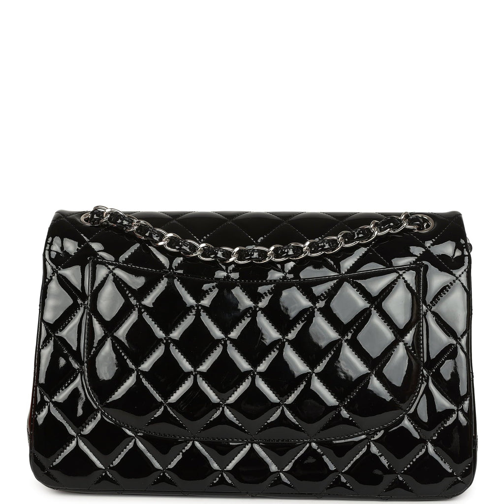 Chanel Jumbo Classic Double Flap Bag Black Patent Silver Hardware