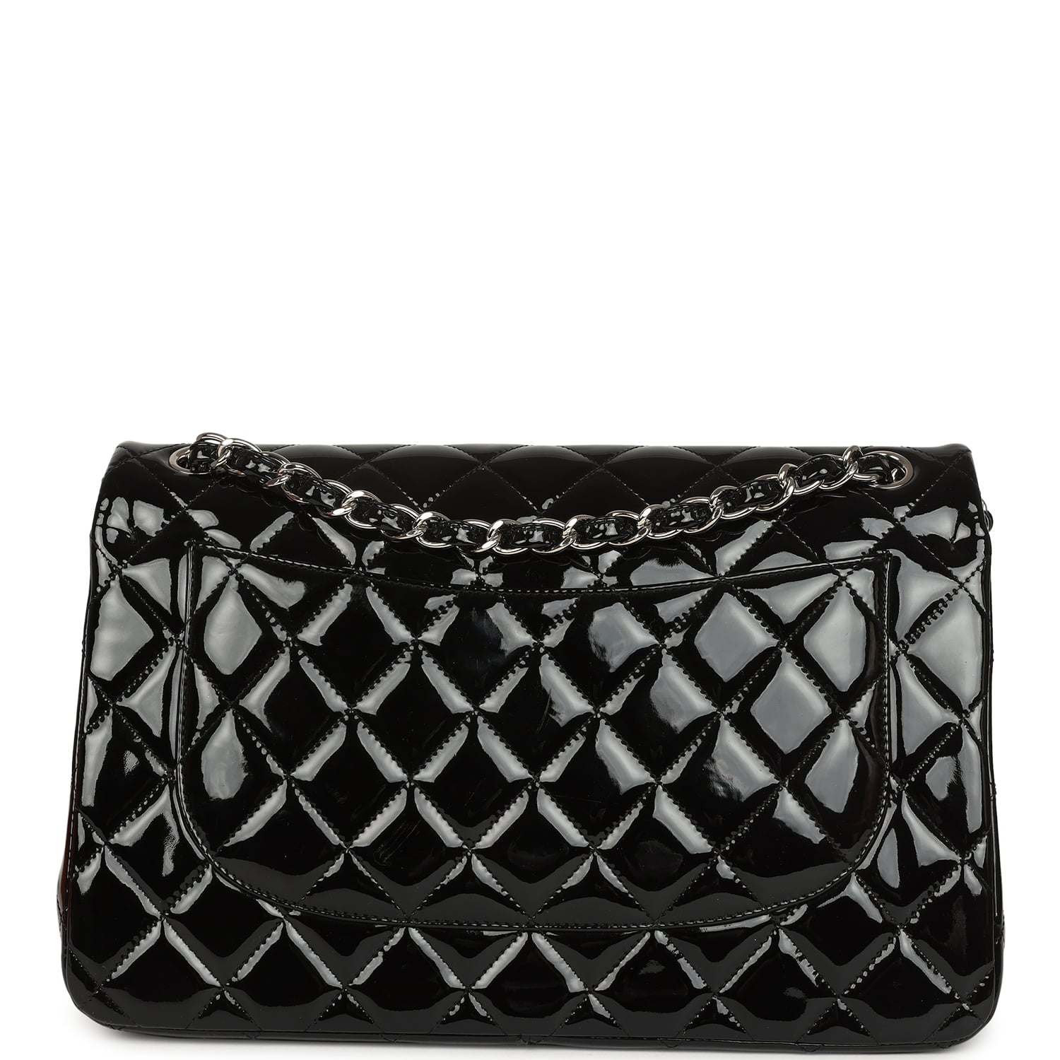 Chanel Jumbo Classic Double Flap Bag Black Patent Silver Hardware