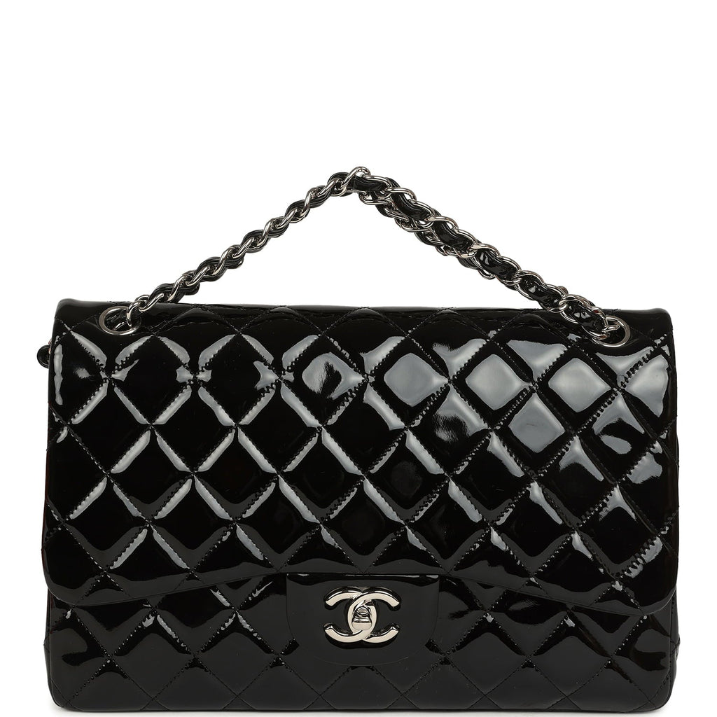 Chanel Jumbo Classic Double Flap Bag Black Patent Silver Hardware