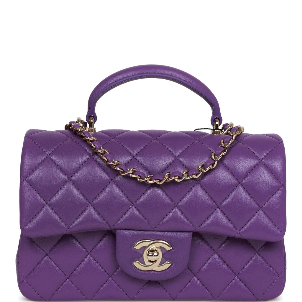 Chanel Mini Rectangular Flap with Top Handle Purple Lambskin Light Gold Hardware