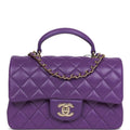 Chanel Mini Rectangular Flap with Top Handle Purple Lambskin Light Gold Hardware