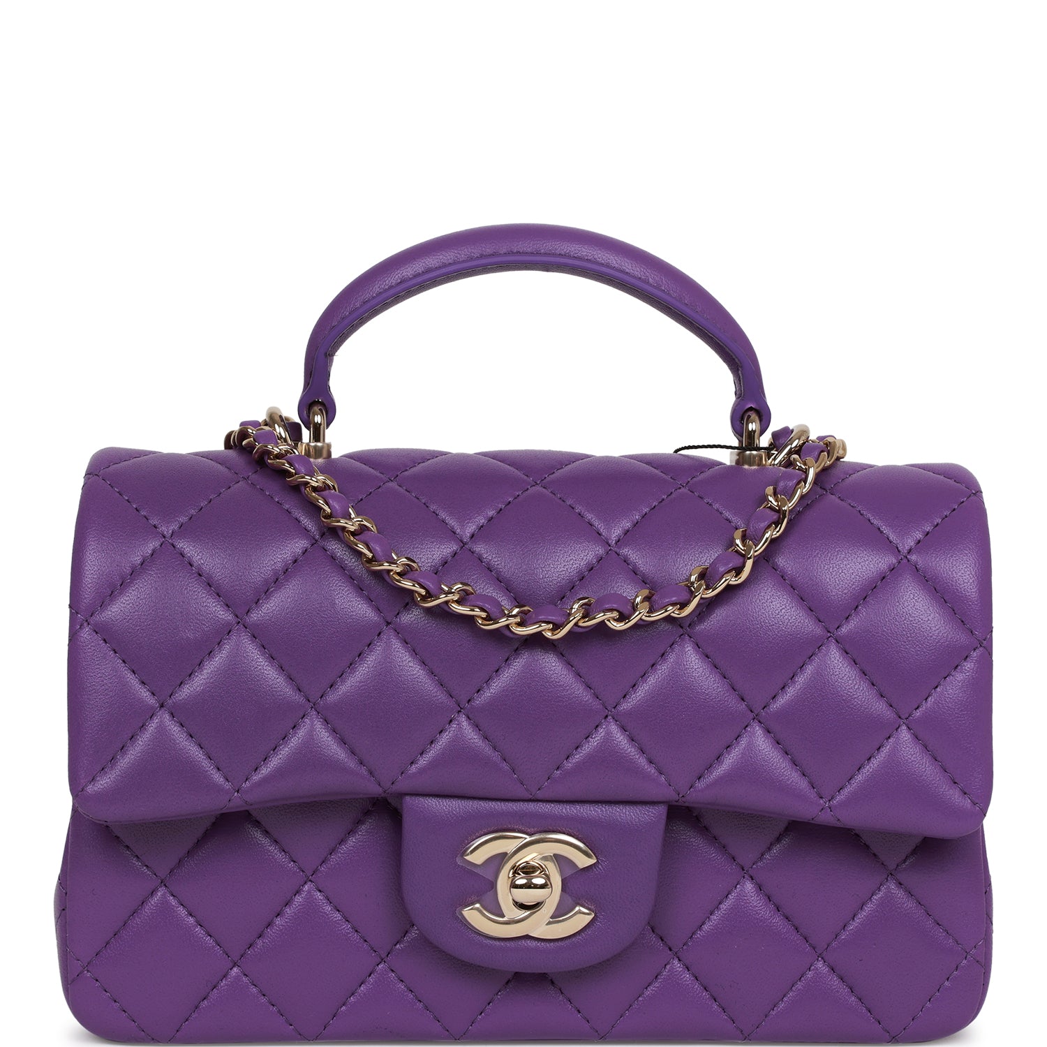 Chanel Mini Rectangular Flap with Top Handle Purple Lambskin Light Gold Hardware
