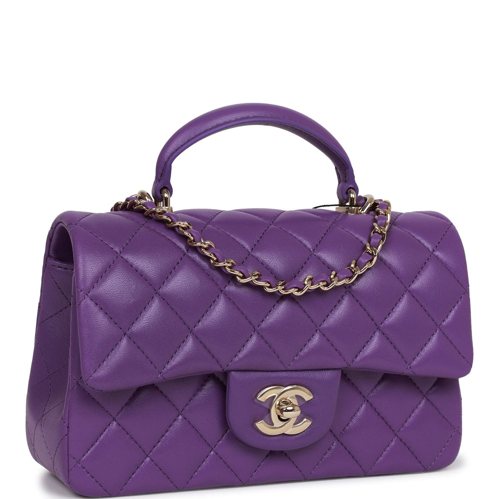 Chanel Mini Rectangular Flap with Top Handle Purple Lambskin Light Gold Hardware