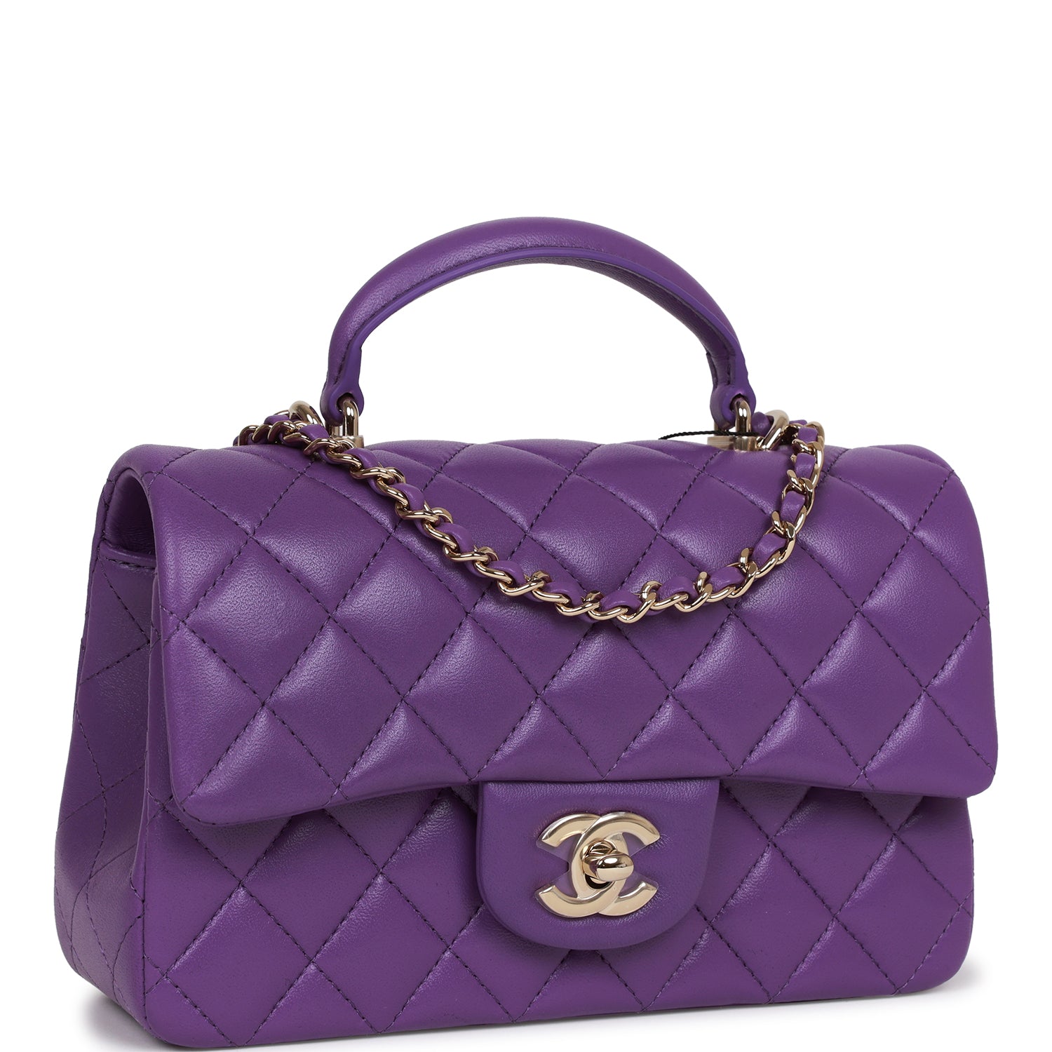 Chanel Mini Rectangular Flap with Top Handle Purple Lambskin Light Gold Hardware