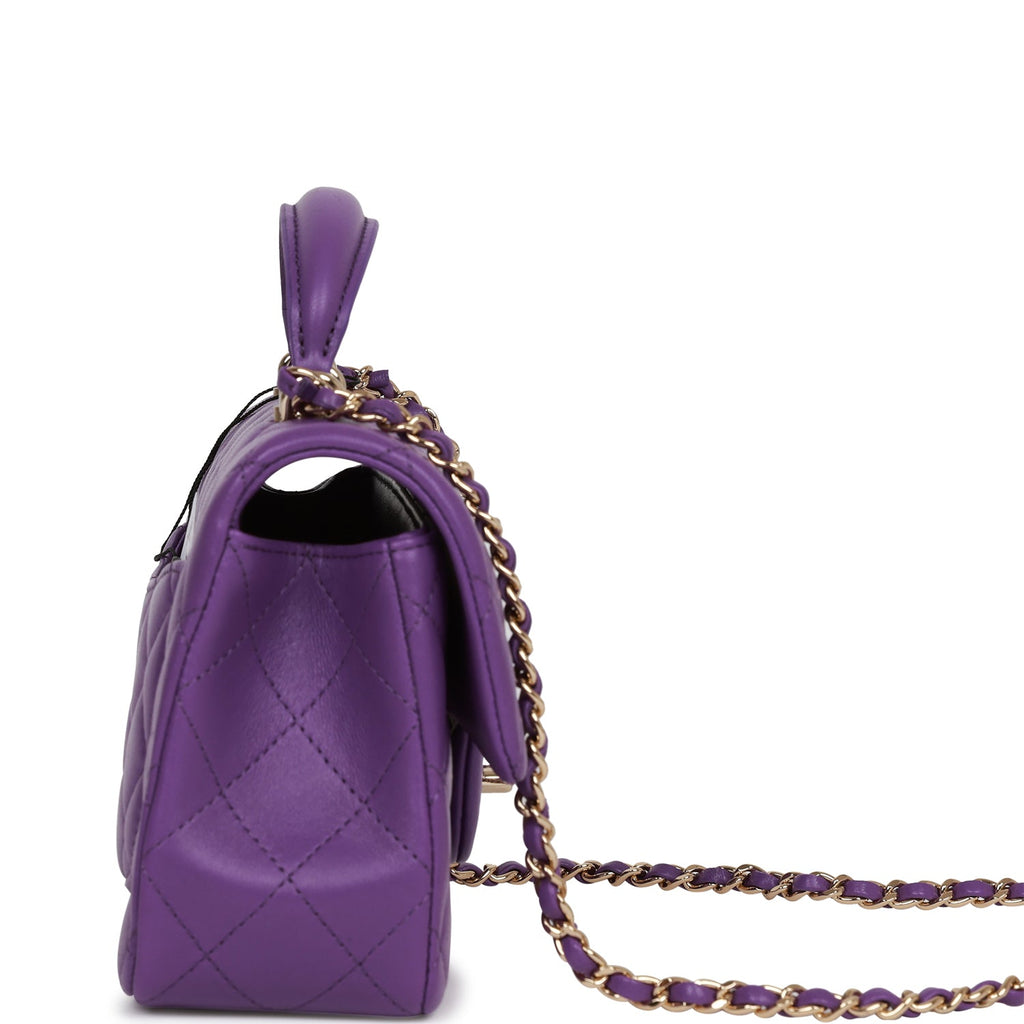 Chanel Mini Rectangular Flap with Top Handle Purple Lambskin Light Gold Hardware