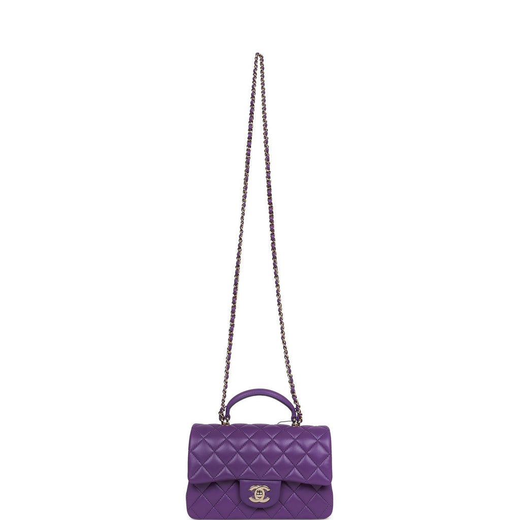 Chanel Mini Rectangular Flap with Top Handle Purple Lambskin Light Gold Hardware