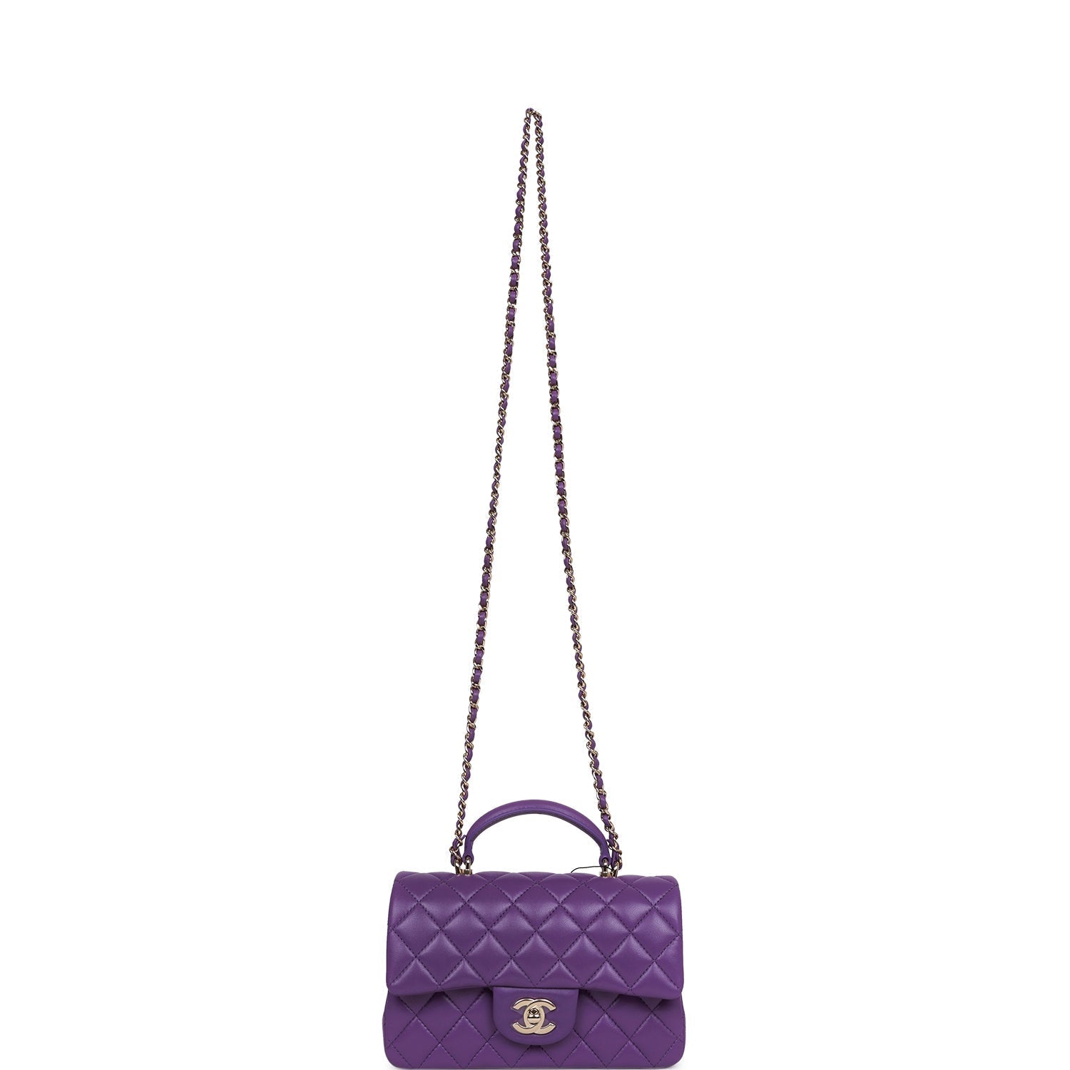 Chanel Mini Rectangular Flap with Top Handle Purple Lambskin Light Gold Hardware