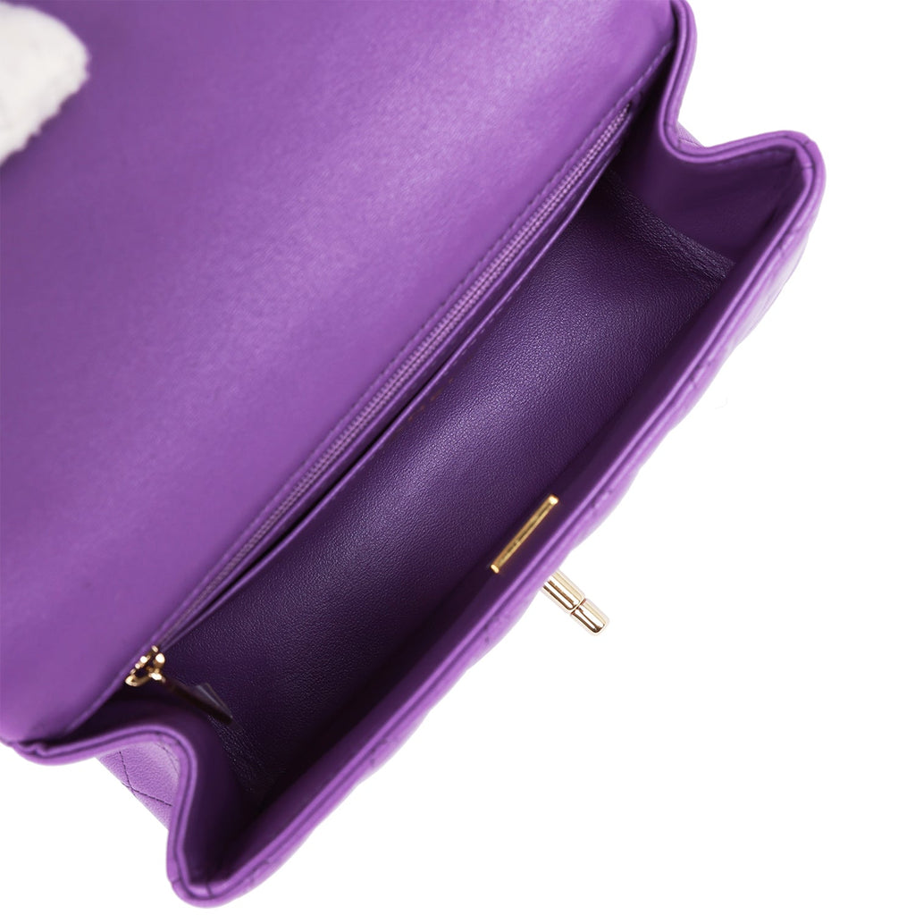 Chanel Mini Rectangular Flap with Top Handle Purple Lambskin Light Gold Hardware