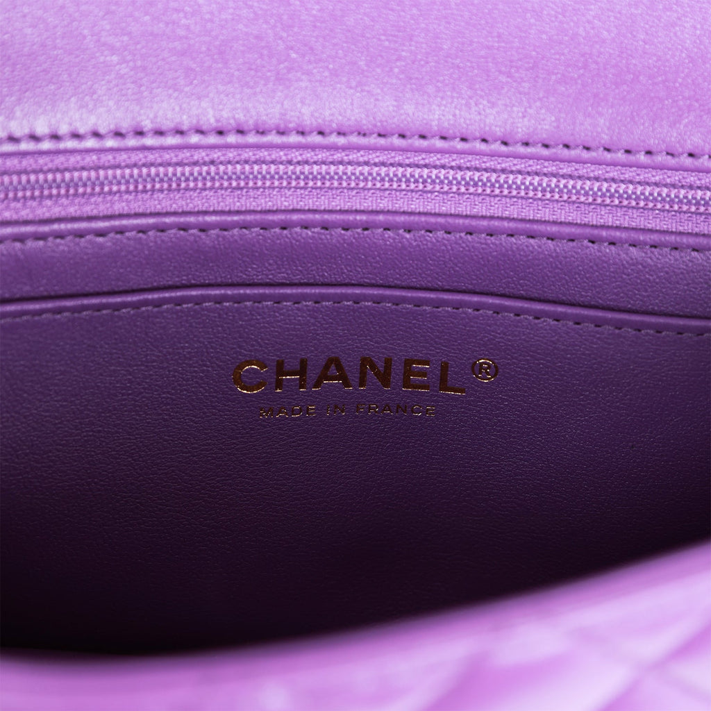 Chanel Mini Rectangular Flap with Top Handle Purple Lambskin Light Gold Hardware
