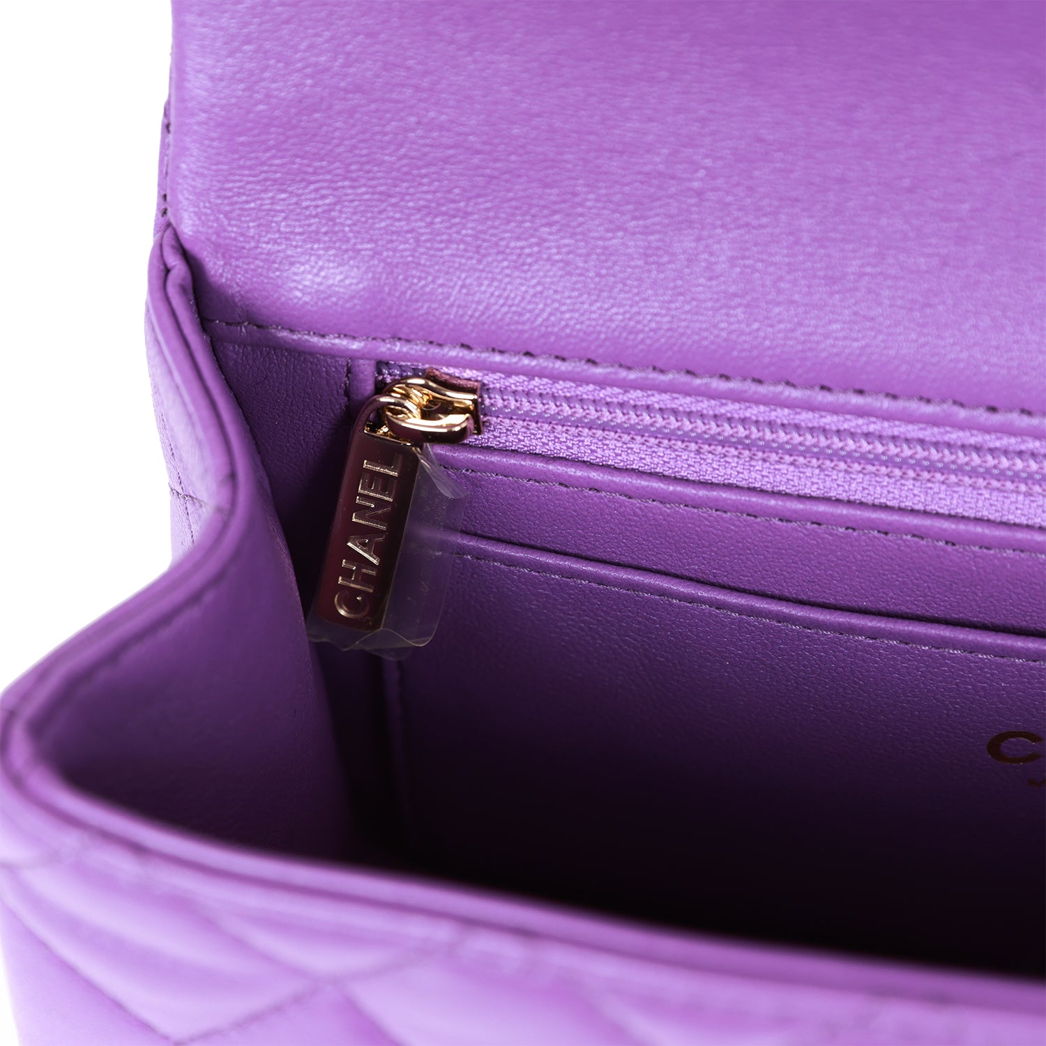 Chanel Mini Rectangular Flap with Top Handle Purple Lambskin Light Gold Hardware