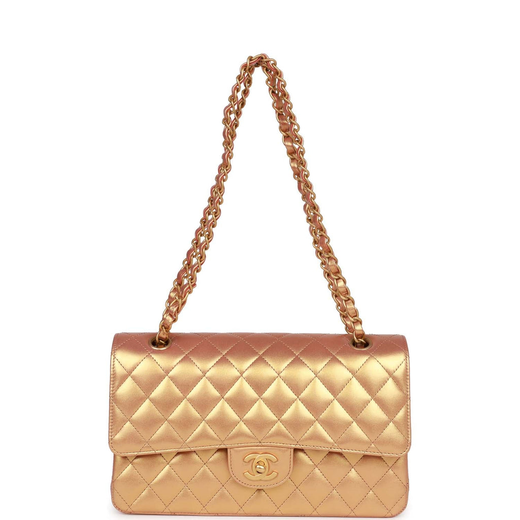 Chanel Medium Classic Flap Bag Metallic Iridescent Gold Calfskin Antique Gold Hardware