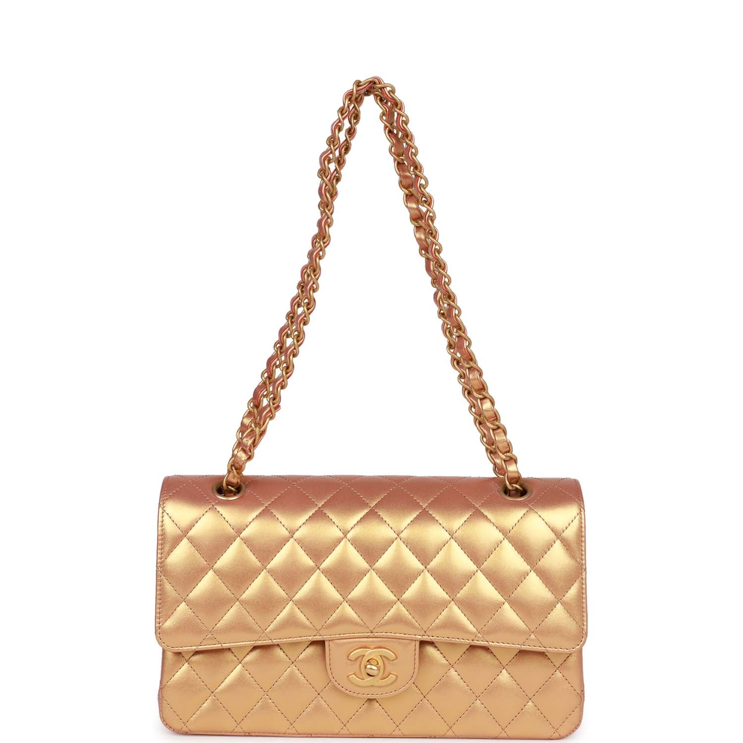 Chanel Medium Classic Flap Bag Metallic Iridescent Gold Calfskin Antique Gold Hardware