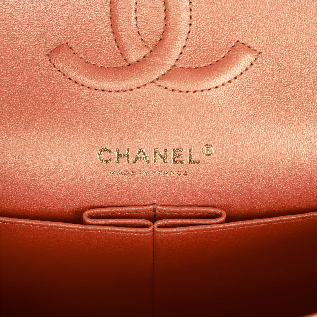 Chanel Medium Classic Flap Bag Metallic Iridescent Gold Calfskin Antique Gold Hardware