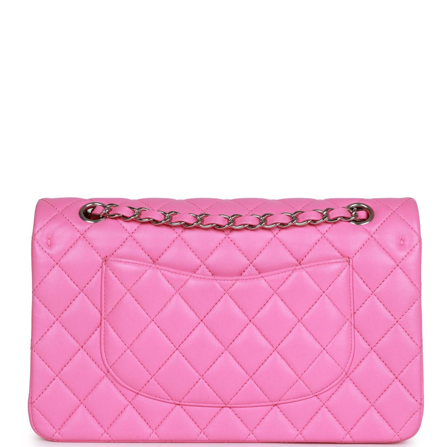 Pre-owned Chanel Medium Classic Double Flap Bag Neon Pink Lambskin Silver Hardware