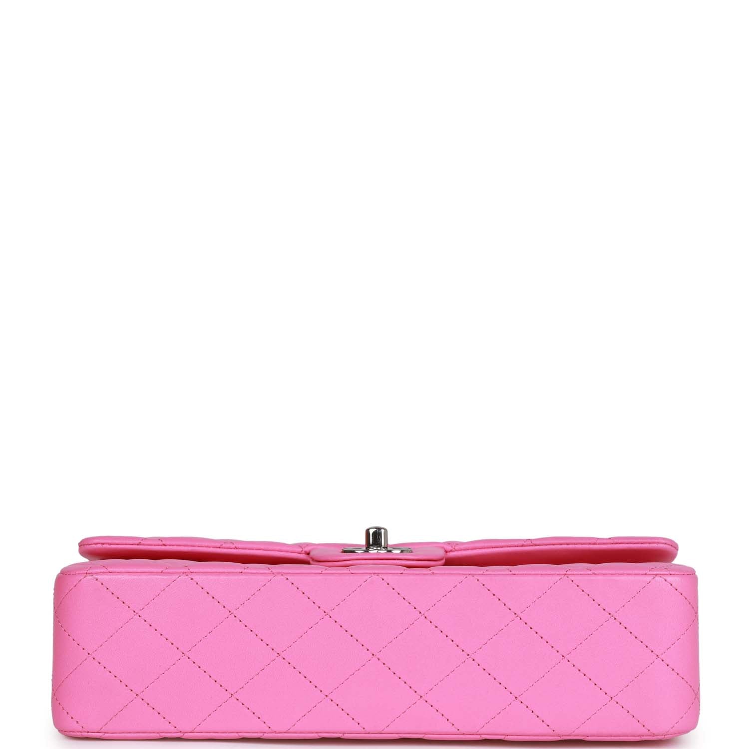 Pre-owned Chanel Medium Classic Double Flap Bag Neon Pink Lambskin Silver Hardware