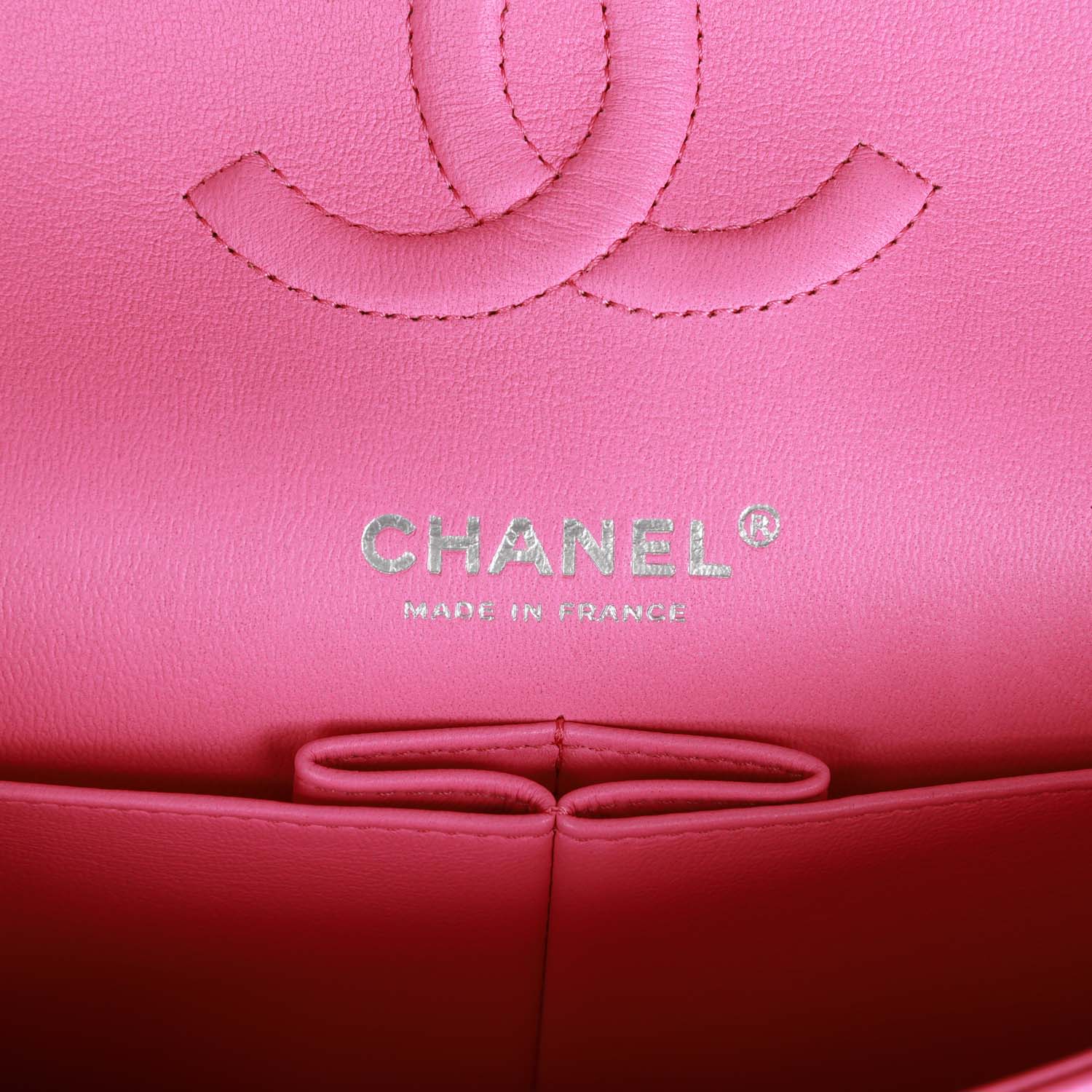 Pre-owned Chanel Medium Classic Double Flap Bag Neon Pink Lambskin Silver Hardware