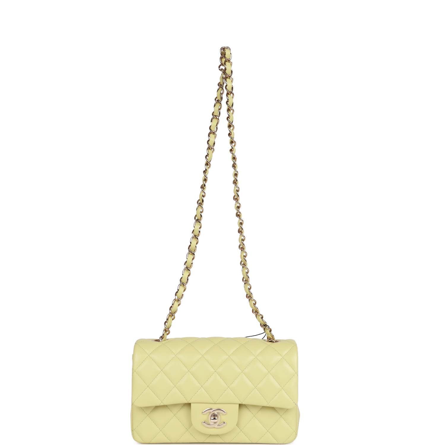Chanel Mini Rectangular Flap Bag Light Green Lambskin Light Gold Hardware