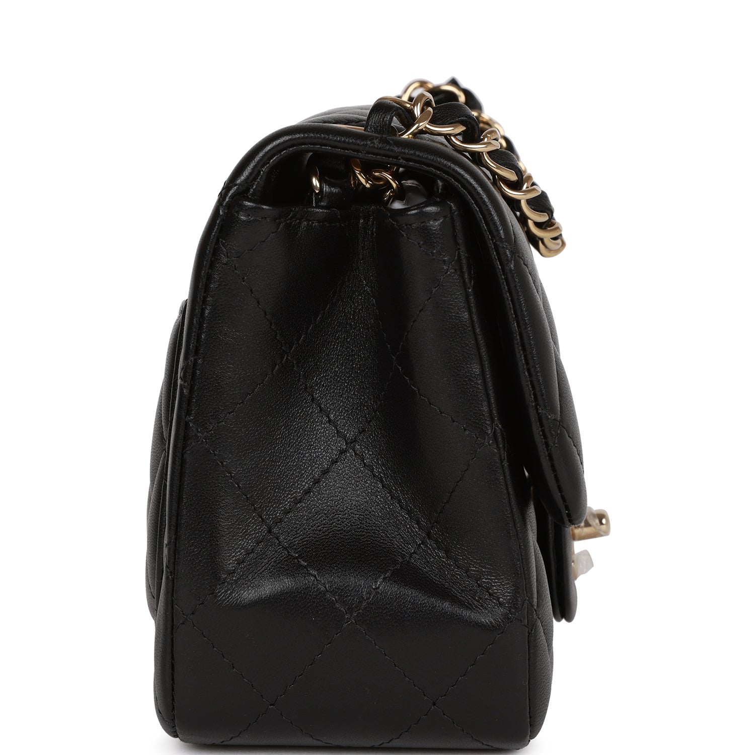 Chanel Mini Square Flap Bag Black Lambskin Light Gold Hardware