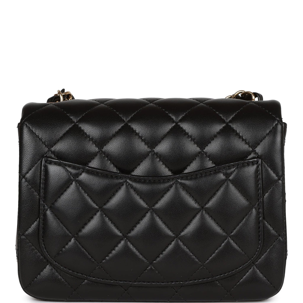 Chanel Mini Square Flap Bag Black Lambskin Light Gold Hardware