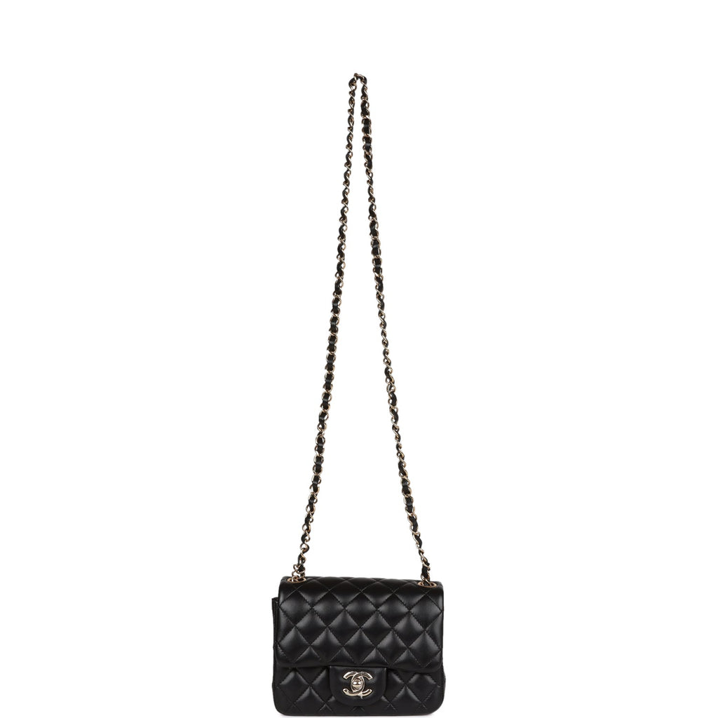 Chanel Mini Square Flap Bag Black Lambskin Light Gold Hardware
