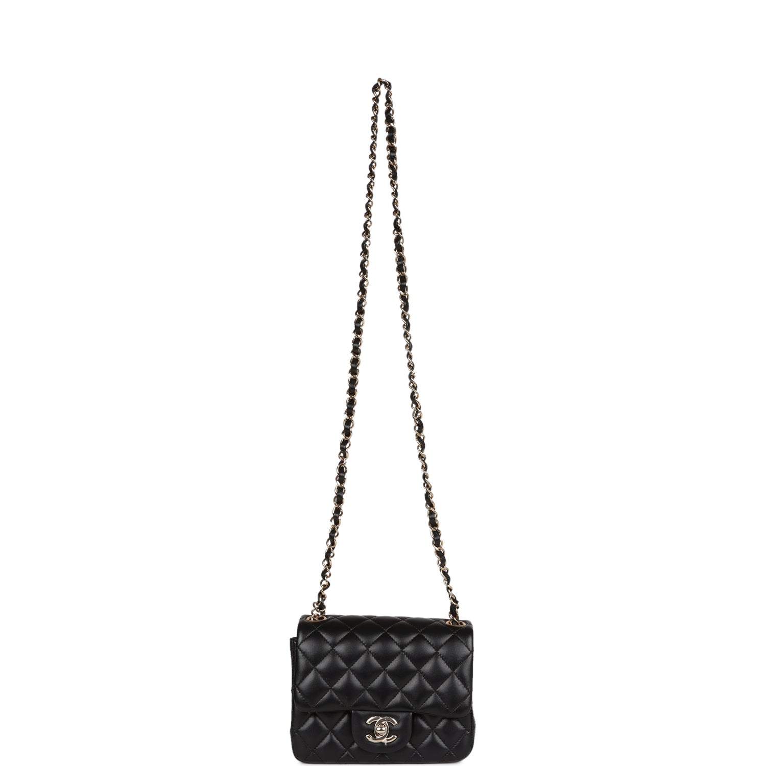 Chanel Mini Square Flap Bag Black Lambskin Light Gold Hardware