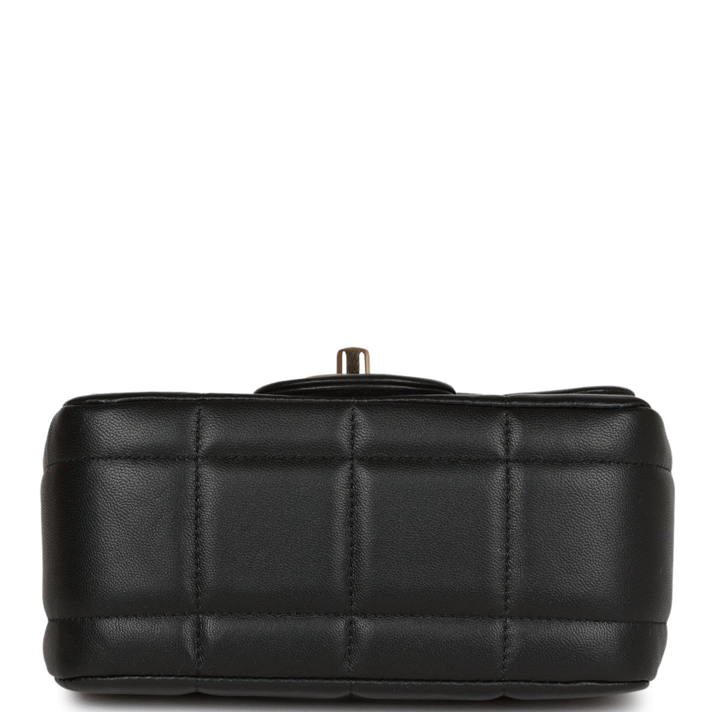 Chanel Monaco Mini Square Flap Bag Black Lambskin Light Gold Hardware
