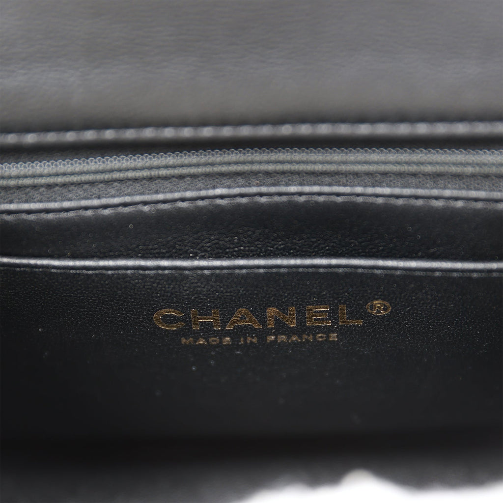 Chanel Monaco Mini Square Flap Bag Black Lambskin Light Gold Hardware