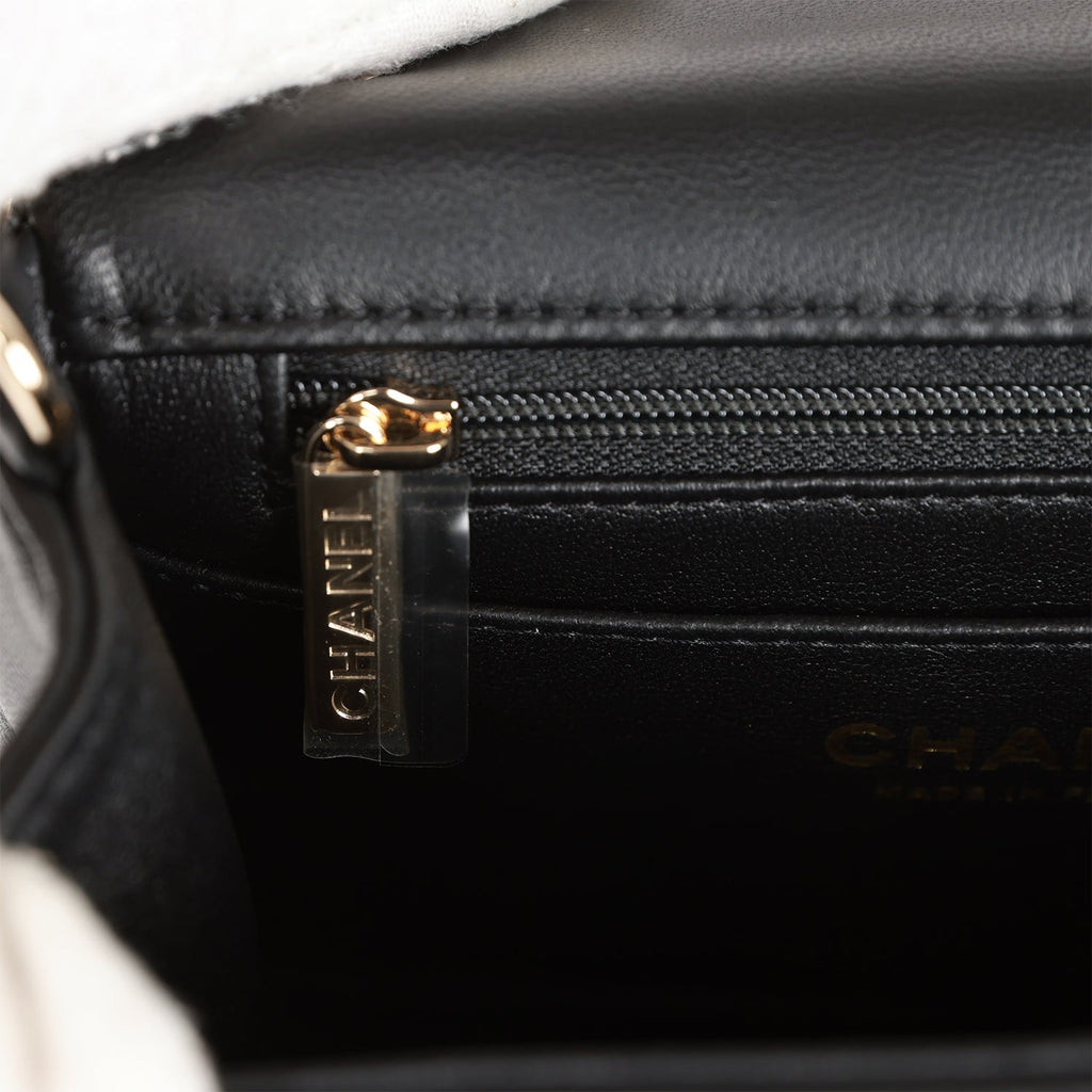 Chanel Monaco Mini Square Flap Bag Black Lambskin Light Gold Hardware