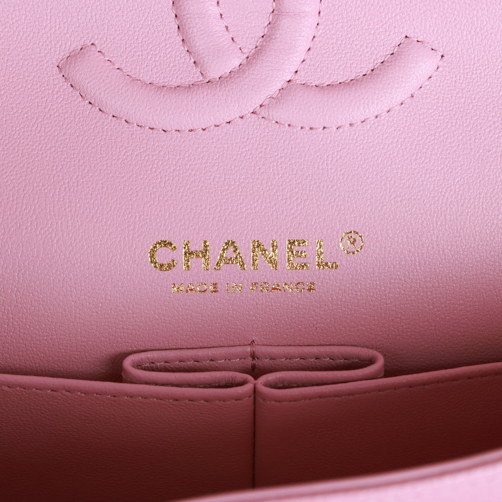 Chanel Medium Classic Double Flap Bag Dark Pink Caviar Light Gold Hardware