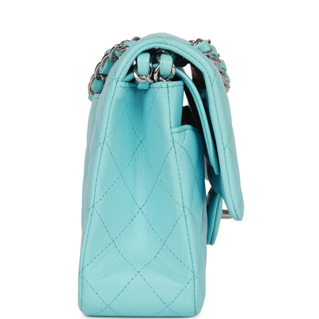 Chanel Medium Classic Double Flap Bag Blue Lambskin Silver Hardware