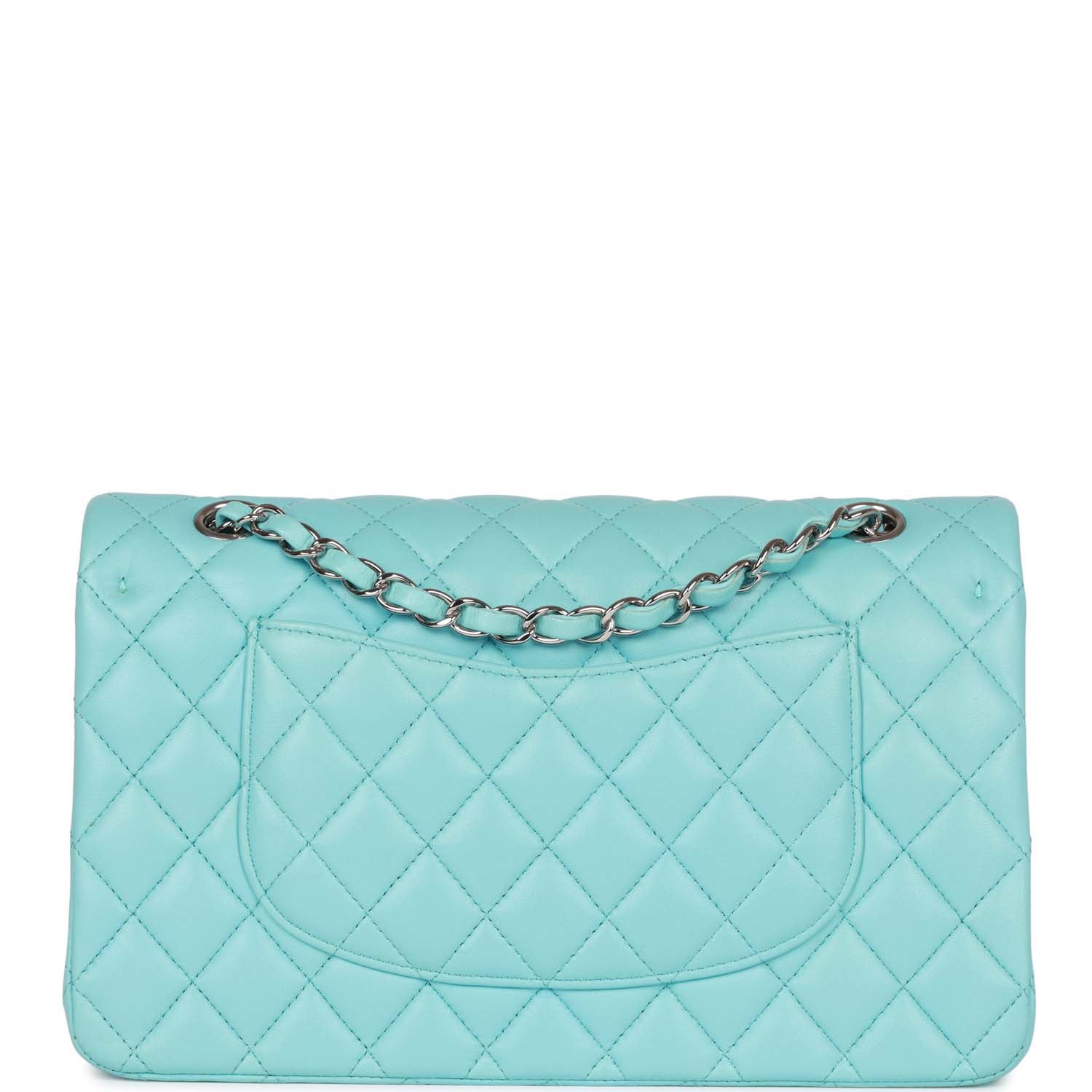 Chanel Medium Classic Double Flap Bag Blue Lambskin Silver Hardware