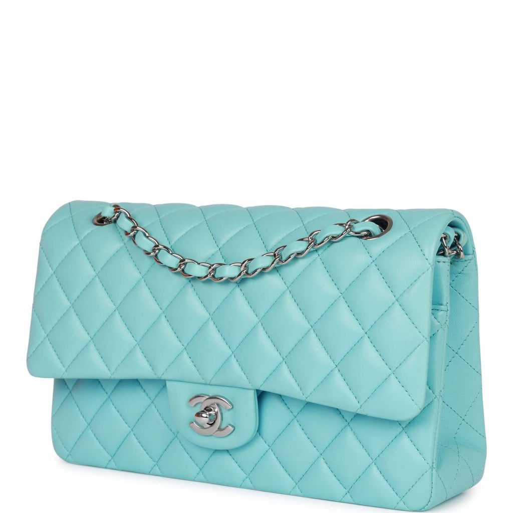 Chanel Medium Classic Double Flap Bag Blue Lambskin Silver Hardware