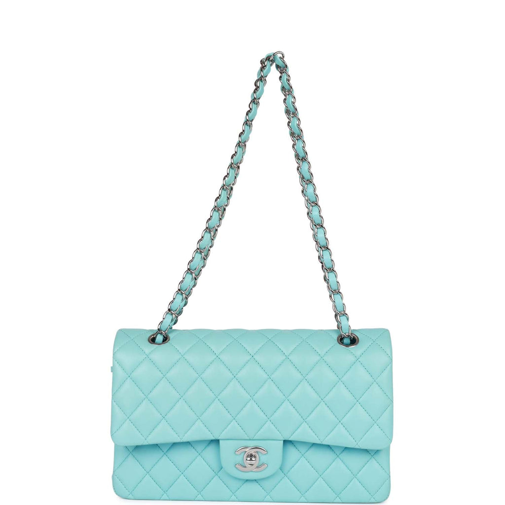 Chanel Medium Classic Double Flap Bag Blue Lambskin Silver Hardware