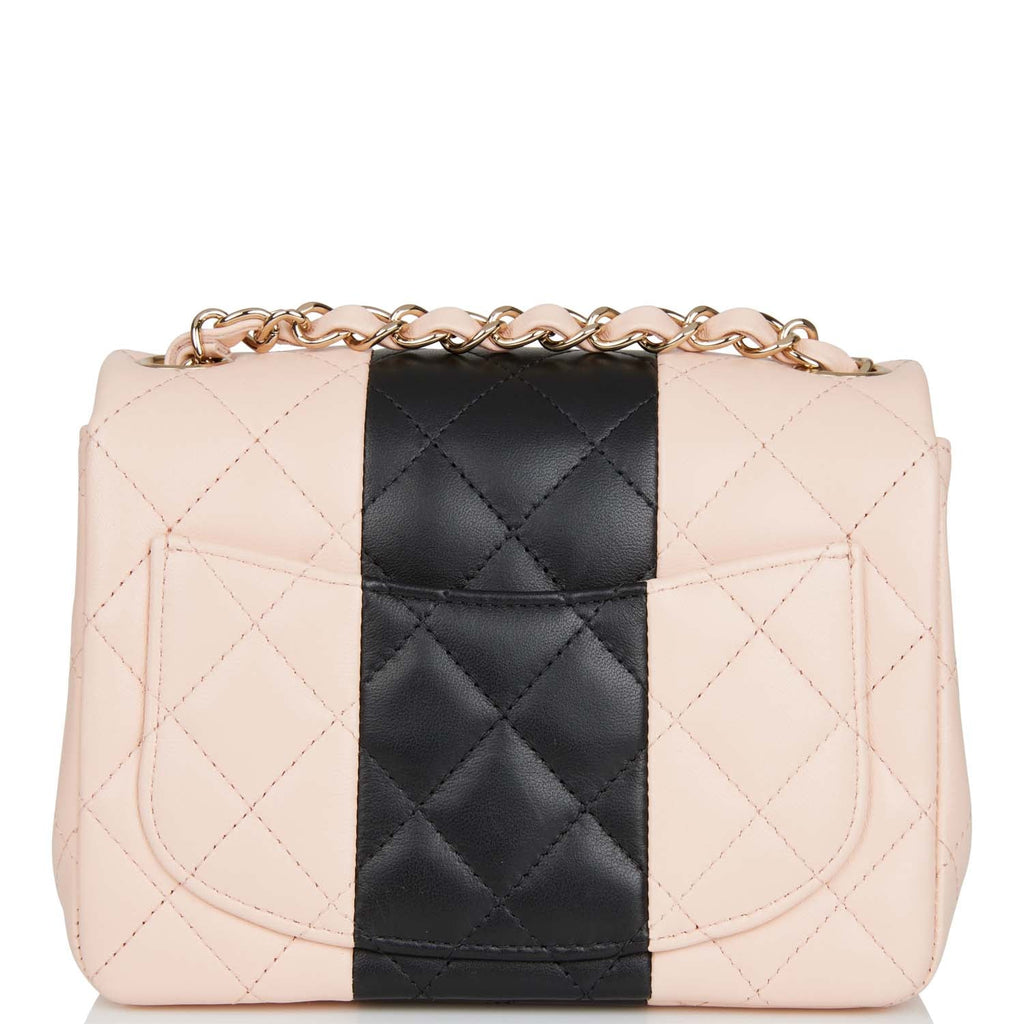 Chanel Mini Square Flap Bag Pink and Black Lambskin Light Gold Hardware