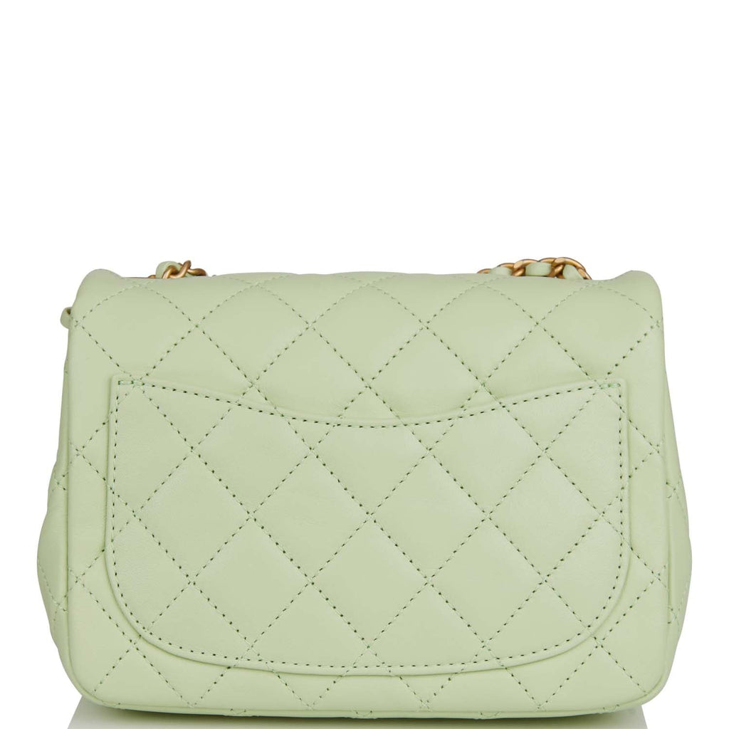 Chanel Pearl Crush Mini Square Flap Bag Light Green Lambskin Antique Gold Hardware
