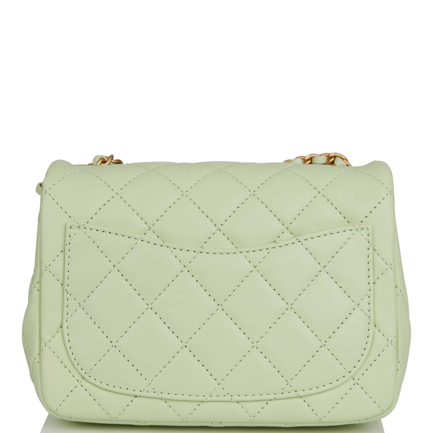 Chanel Pearl Crush Mini Square Flap Bag Light Green Lambskin Antique Gold Hardware