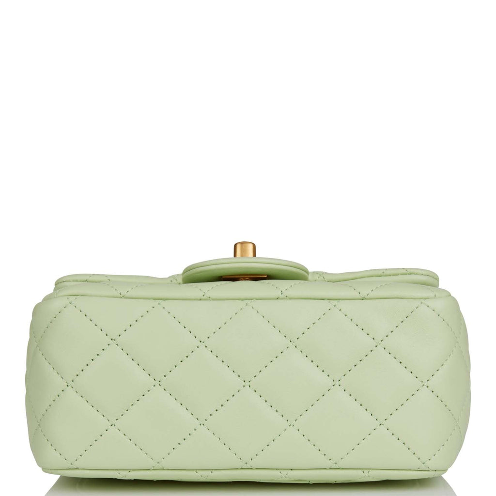 Chanel Pearl Crush Mini Square Flap Bag Light Green Lambskin Antique Gold Hardware