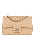 Chanel Mini Rectangular Flap Bag Beige Lambskin Light Gold Hardware