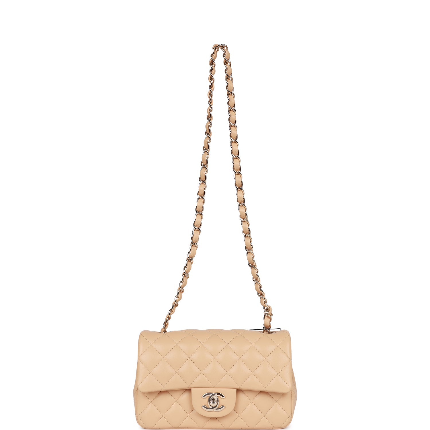 Chanel Mini Rectangular Flap Bag Beige Lambskin Light Gold Hardware