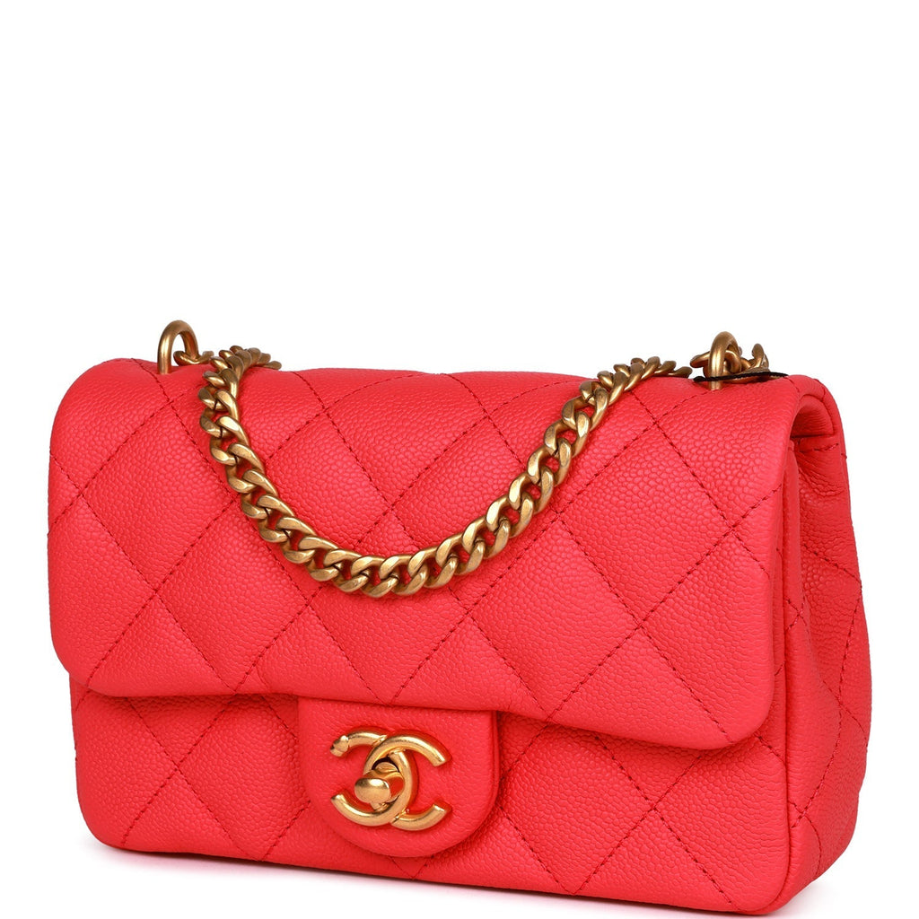 Chanel Mini Flap Bag Pink Caviar Antique Gold Hardware