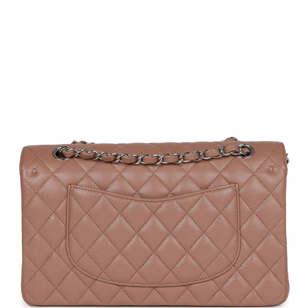 Pre-owned Chanel Medium Classic Double Flap Bag Beige Caviar Silver Hardware