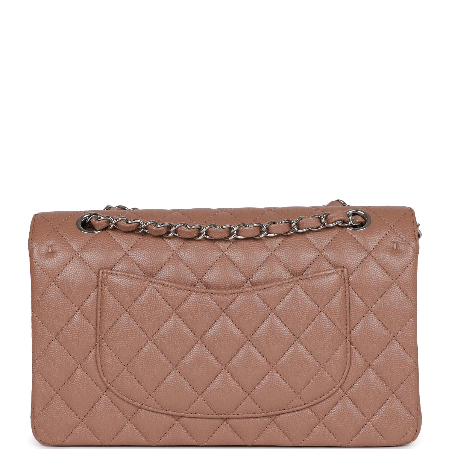 Pre-owned Chanel Medium Classic Double Flap Bag Beige Caviar Silver Hardware