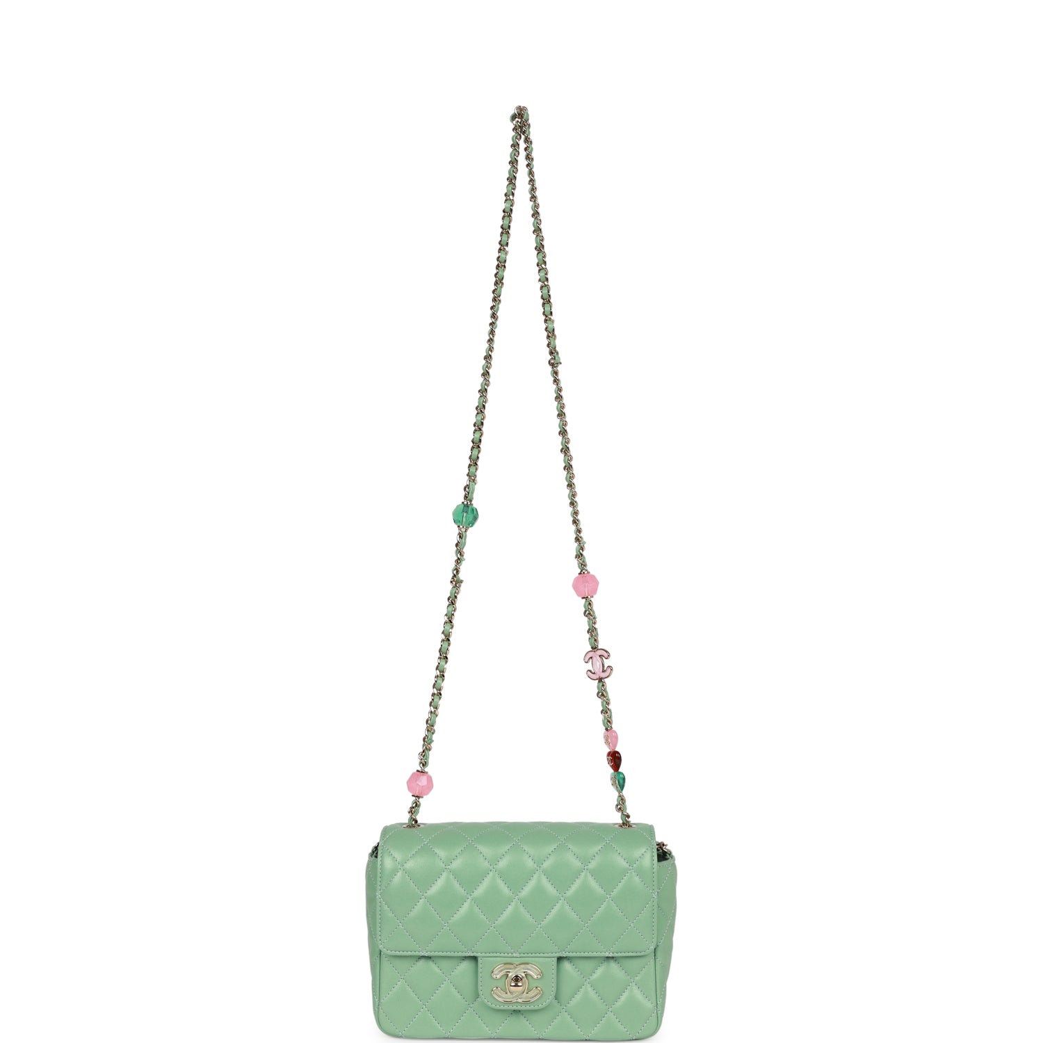 Chanel Candy Heart Mini Flap Bag Turquoise Lambskin Enamel and Light Gold Hardware