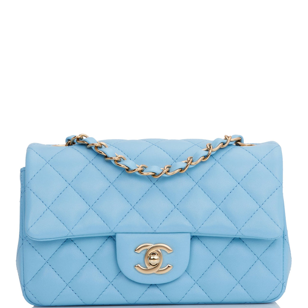 Chanel Mini Rectangular Flap Bag Blue Lambskin Light Gold Hardware
