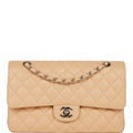 Chanel Medium Classic Double Flap Bag Beige Caviar Silver Hardware