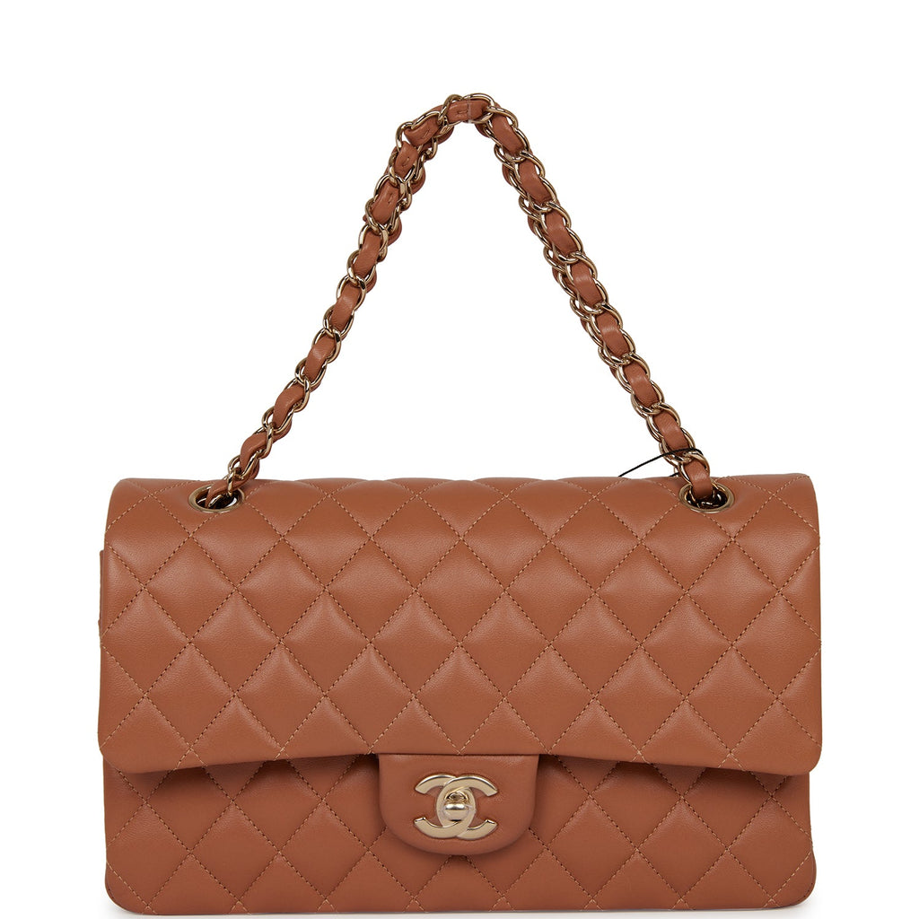 Chanel Medium Classic Double Flap Bag Caramel Lambskin Light Gold Hardware
